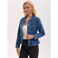 thumbnail image 2 of DARING DIVA Women's Button Down Collar Ruffle Hem Peplum Jean Jacket 2XL Blue, 2 of 7