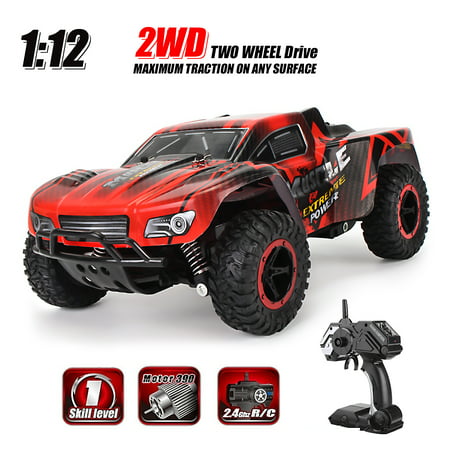 1/16 Scale 2.4GHZ Remote Control Truck Electric RC Car High Speed Monster Off Road Red Good Crash Resistance Christmas Kid Birthday Toy