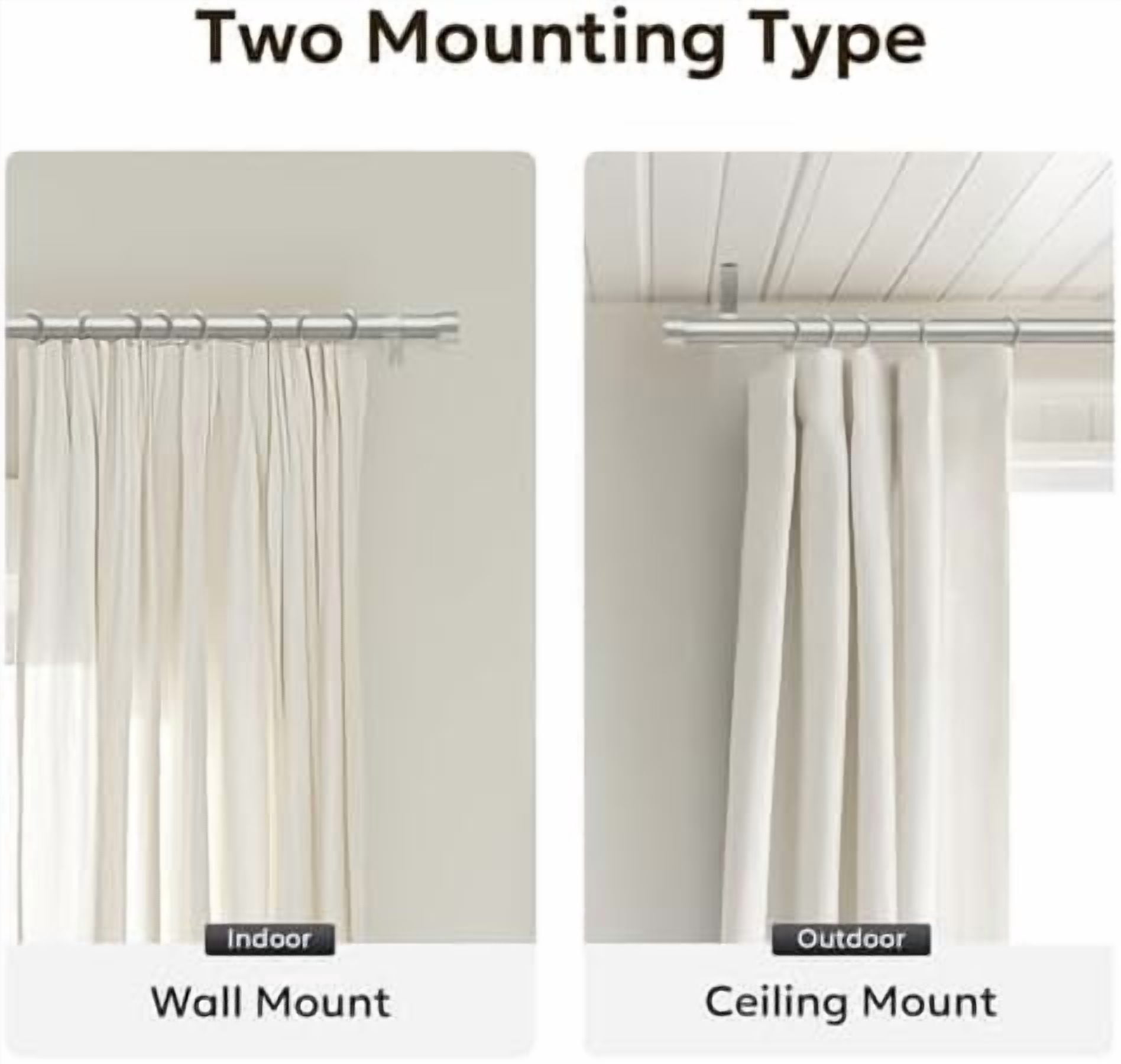 Curtain Rods for Windows 32 to 48, Brushed Nickel Curtain Rod, Adjustable 1 Inch Heavy Duty Outdoor/Indoor Modern Drapery Pole, 32"-48"
