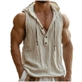 thumbnail image 2 of Men's Sleeveless V Neck Hoodie Casual Cotton Linen Solid Color Hooded Pullover Lightweight Workout Streetwear, 2 of 6