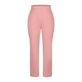 thumbnail image 5 of OGLCCG Womens Straight Leg Yoga Pants Elastic High Waist Wide Leg Work Dress Pants with Pockets Solid Color Casual Stretch Lounge Trousers,XXL,Pink, 5 of 7