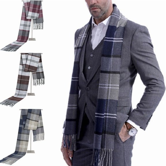 SUNSIOM Mens Fine Soft Thermal Scarf Check Plaid Warm Winter Shawl Neck Wrap Long Scarf