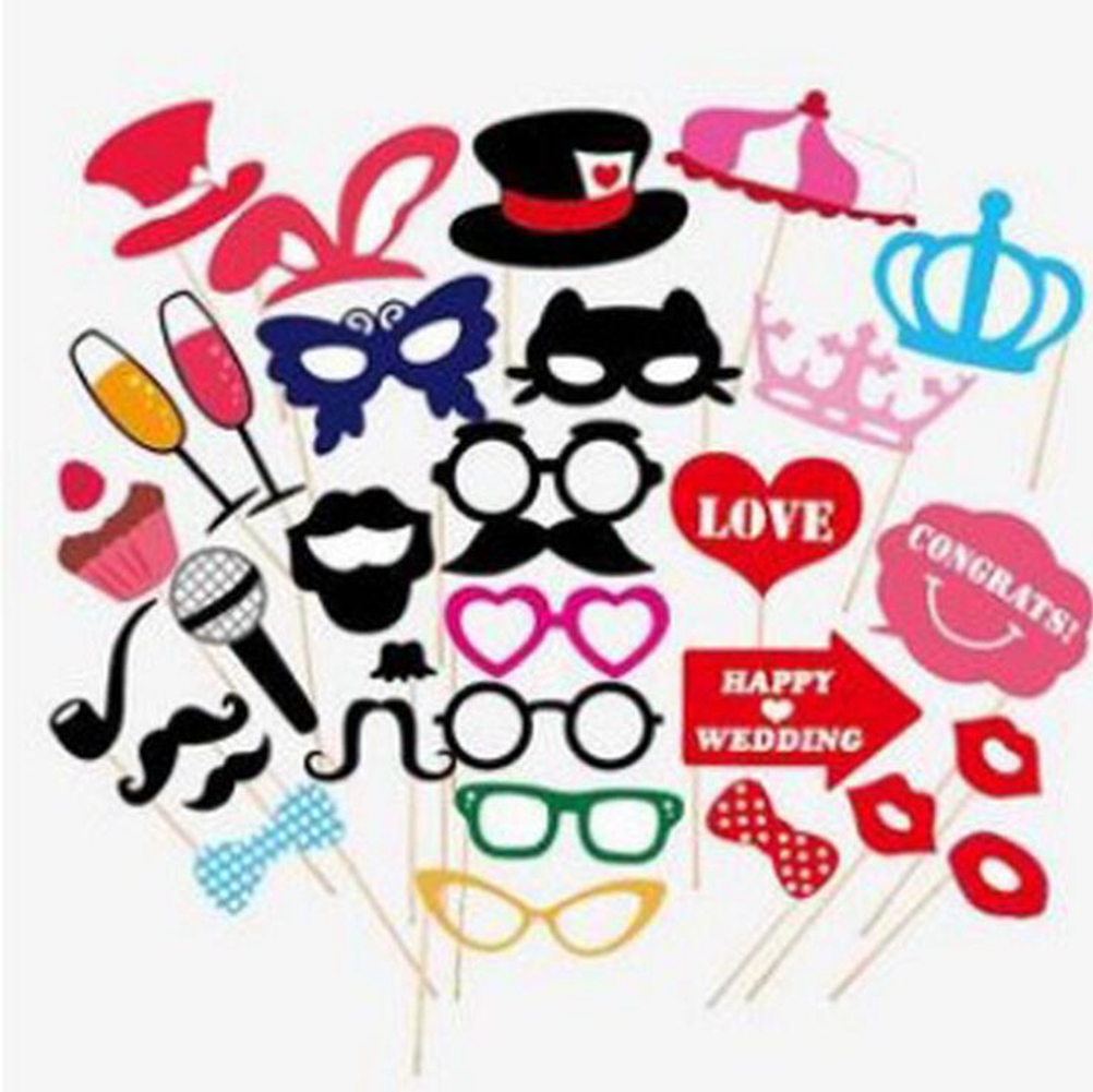 24Pcs DIY Photo Booth Props Kit Bat Witch Hat Pumpkin Skull On a 
