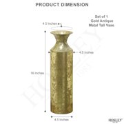 Hosley Plain 16 inch High, Decorative Gold Metal High Floor Vase