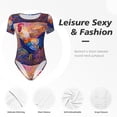 thumbnail image 6 of Balery Women'Srooster Oil Painting Crew Neck Round Neck Short Sleeves Slim Fit Casual Basic Extender Bodysuit Daily Jumpsuit T Shirts-Medium, 6 of 9