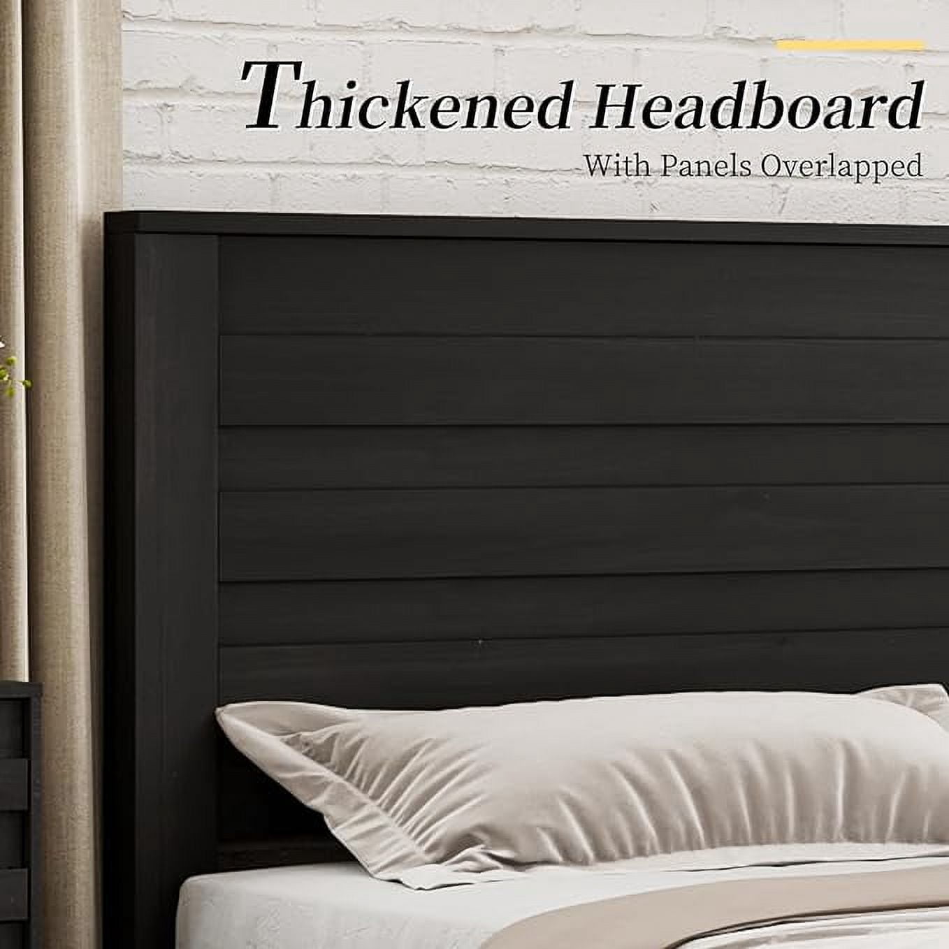 VanAcc Full Size Bed Frame with 49" Tall & Full-Panel Headboard, Farmhouse Platform Bed with Wood Slats & Metal Bed Frame, Noise Free