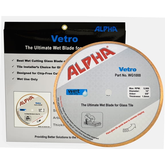 Alpha 10" Wet Cutting Glass Blade with 7/8" Arbor