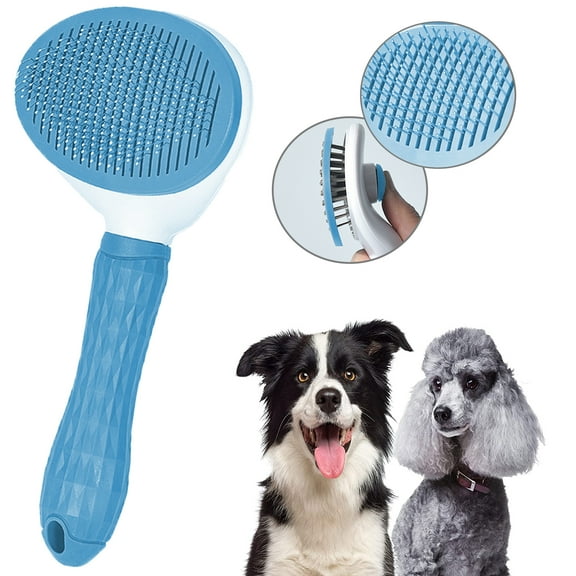 Wekvgz Dog Brush, Cat Self Cleaning Slicker Brush, Pet Shedding Grooming Brushes Remove Long Short Hair Massaging Comb Indoor Dog, Removes Loose Undercoat for Puppy Kitten, Blue