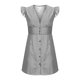 thumbnail image 4 of Mini Vestido de Verano, V-Cuello Raya Botón Delantero Vestido de Manga Corta, Poliéster Casual Sexy para las Mujeres, 4 of 5