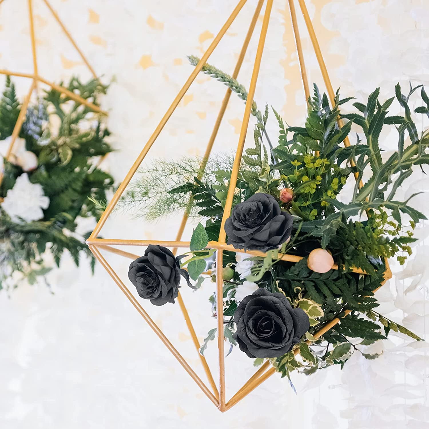 ZOELNIC 24Pcs Rose Artificial Flowers, Black Fake Roses Realistic Silk Roses with Single Stems, Faux Roses Bouquet for Wedding Centerpieces Bridal Shower Party Home Table Decorations