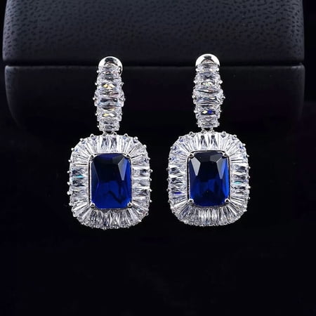 Silver Shop 2.00 Ct Blue CZ Drop/Dangle Earrings 14k White Gold Finish