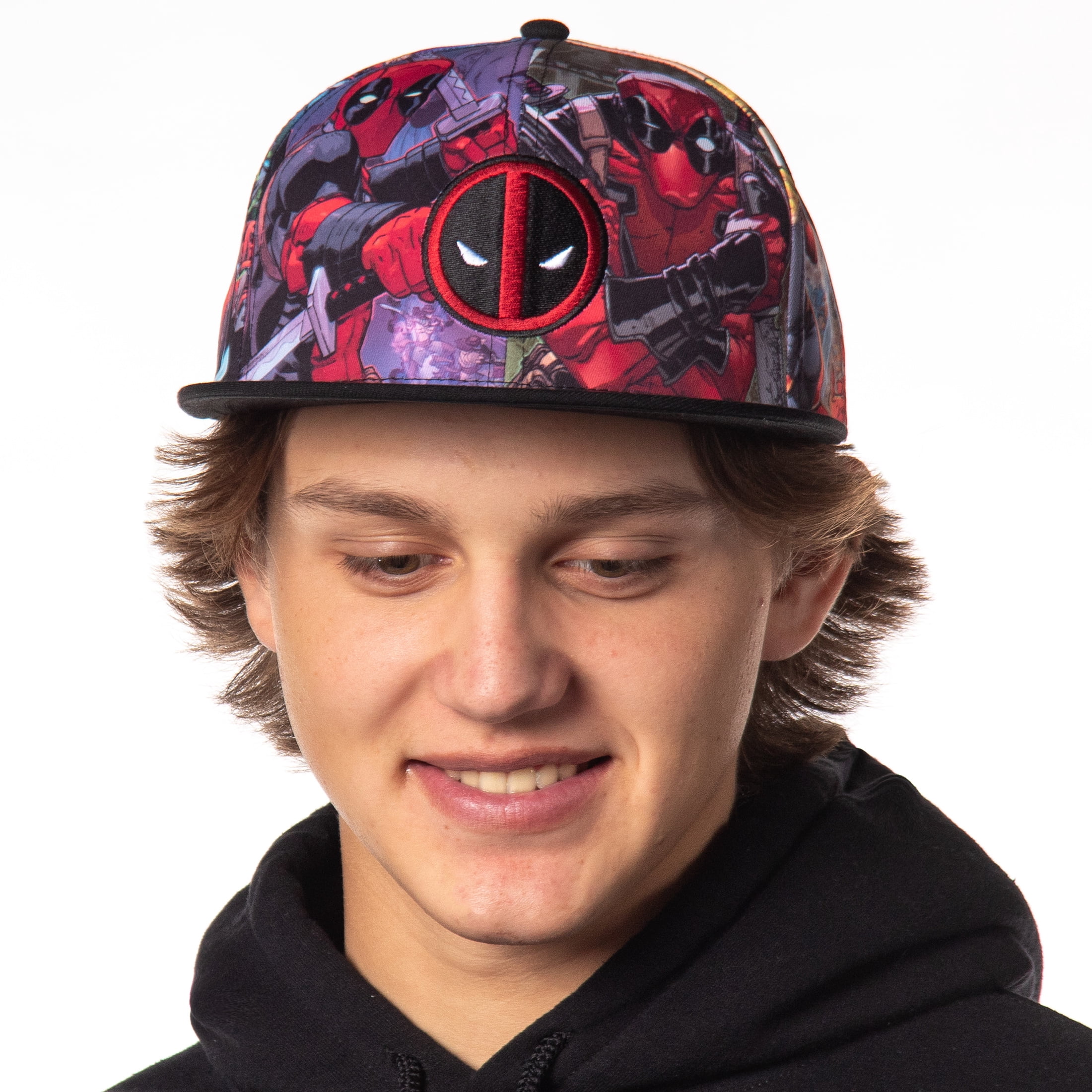 Marvel Comics Deadpool Allover Sublimated Scene Design Adult Adjustable Snapback Hat Baseball Cap OSFM