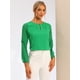 thumbnail image 2 of Top de la blusa de la oficina del trabajo del cuello del ojo de la cerradura de las mangas largas semi transparentes de la gasa elegante de las mujeres Verde Brillante XL, 2 of 6