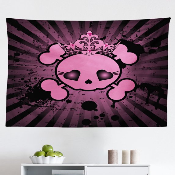 Skull Tapestry, Contemporary Illustration of Smokey Grungy Dark Horror Style Devil Evil Print Art, Fabric Wall Hanging Decor for Bedroom Living Room Dorm, 2 Sizes, Grey White, by Ambesonne