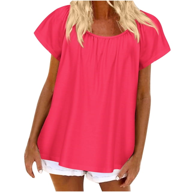 Yuyuzo Hauts Grande Taille pour Femmes, T-Shirts d'Été Décontractés à Manches Bouffantes, Col Rond, Blouses Amples