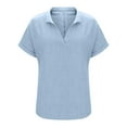 thumbnail image 4 of Fashion Olyvenn Women's Summer Casual Short Sleeve Blouse Off-The-Shoulder Short Sleeve Shirt with Notched V-Neck T Shirts Light Blue S, 4 of 8