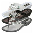 thumbnail image 4 of Grandco Sandals for Women AB Deluxe Thong Jeweled Beaded Flip Flops 7, White 27233E, 4 of 5
