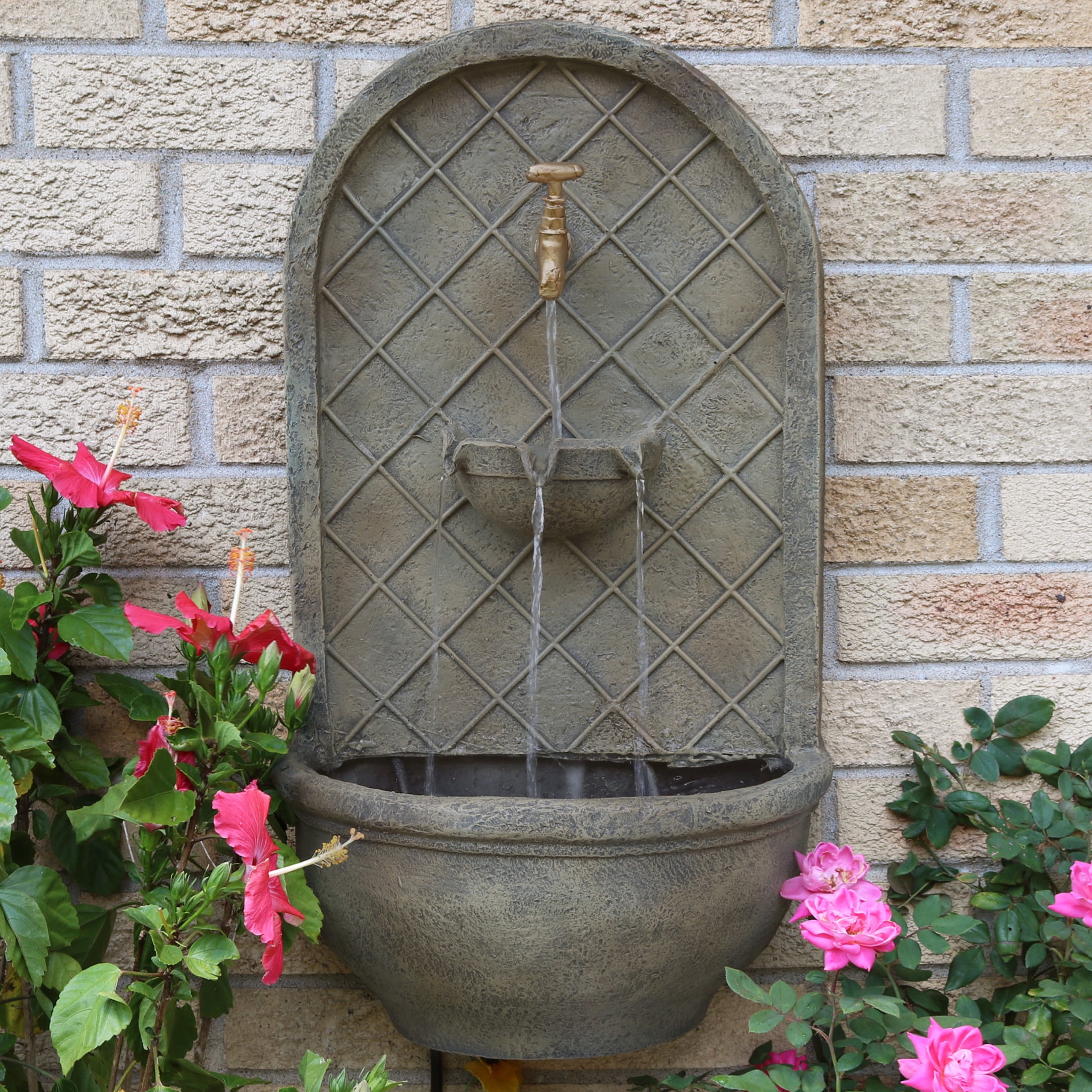 Sunnydaze Messina Polystone Outdoor Wall Fountain, Florentine Finish