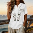 thumbnail image 6 of JULMCOMO Cotton Linen Shirts for Women Floral Embroidery Henley Short Sleeve Loose Vintage Blouses Comfy Casual Shirts White 2XL, 6 of 7