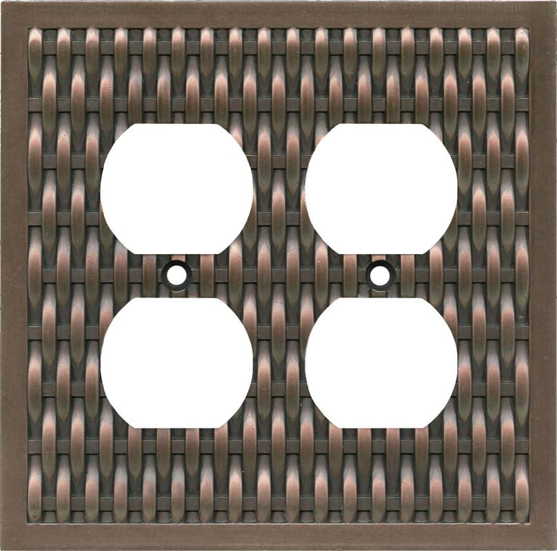 Brainerd Basketweave Antique Copper 2 Gang Electrical Outlet Covers