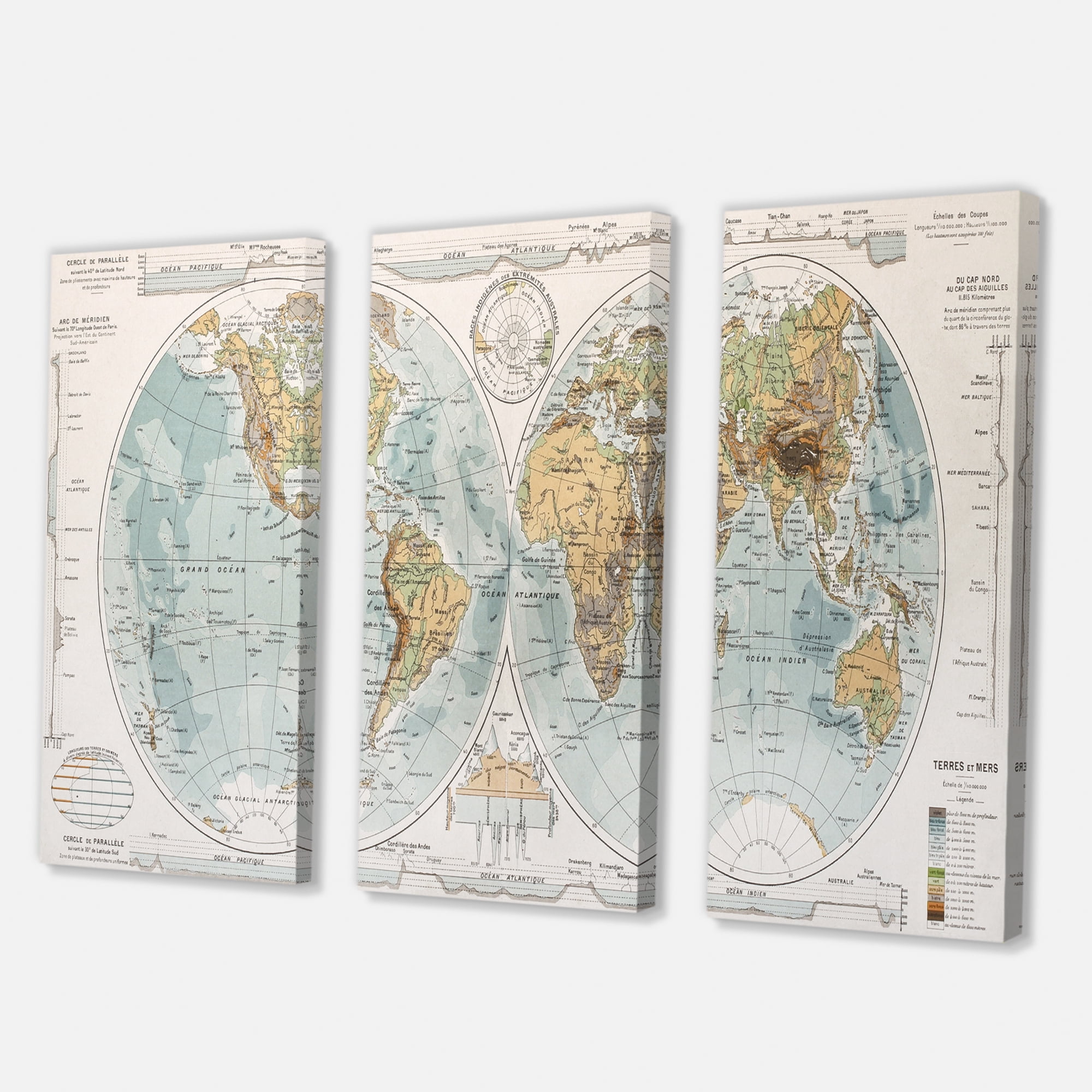 Designart ' Ancient World Map II ' Rustic Canvas Wall Art Print
