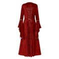 thumbnail image 4 of Halloween Cosplay Dress, Lace Up Bell Sleeve Dress, Renaissance Velvet Dress, Medieval Royal Gown, Womens Renaissance Medieval Costume Dress Lace Up Irish Over Long Dresses Cosplay Retro Gown, Wine S, 4 of 4