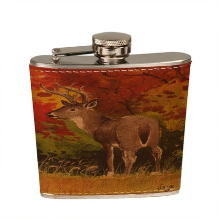 

KuzmarK 6 oz. Leather Pocket Hip Liquor Flask - Whitetail Buck in Autumn Art by Denise Every