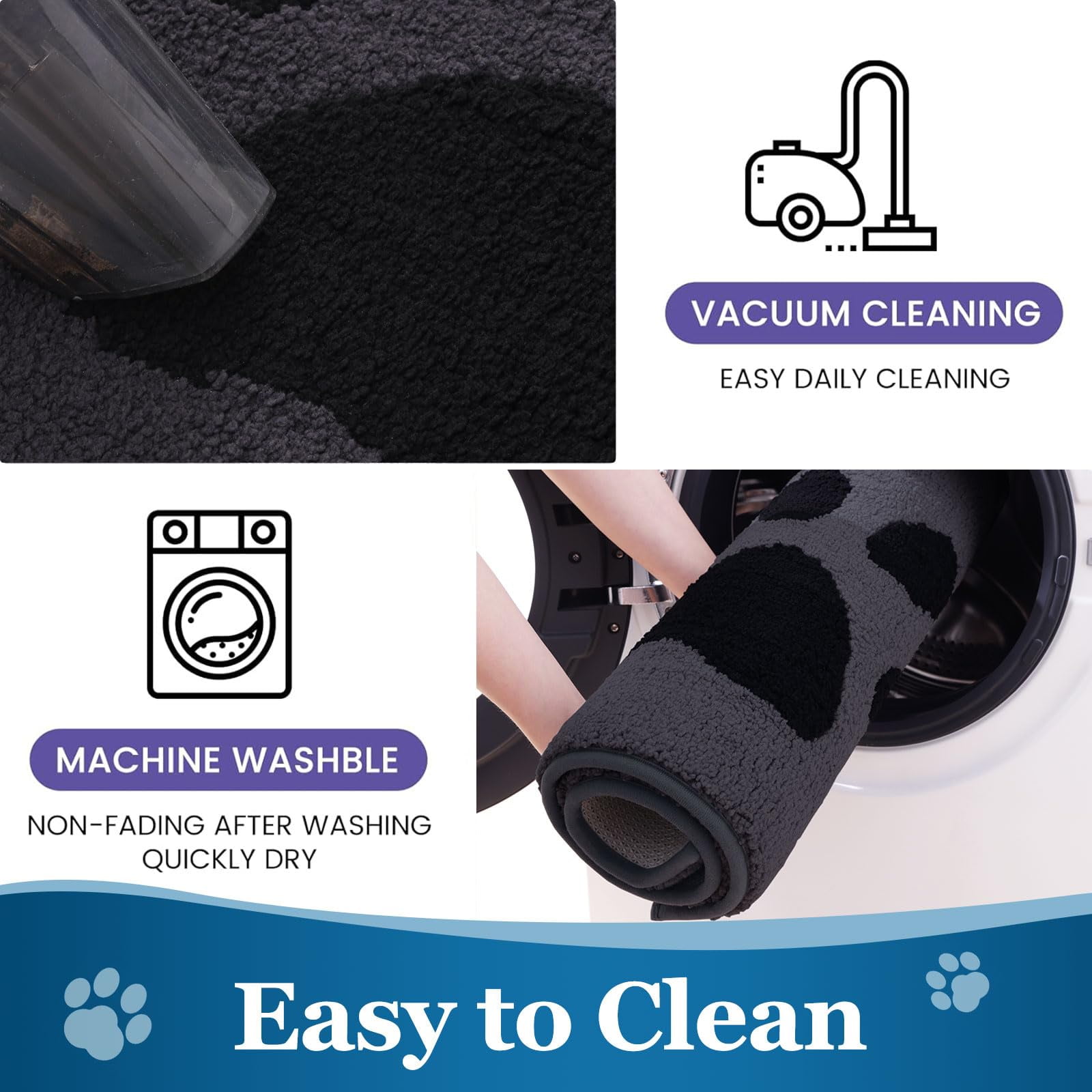 Smiry Dog Door Mats for Muddy Shoes and Paws, Non Slip Low-Profile Washable Indoor Doormats, Absorbent Dirt Trapper Entryway Rugs, 36"x24", Black