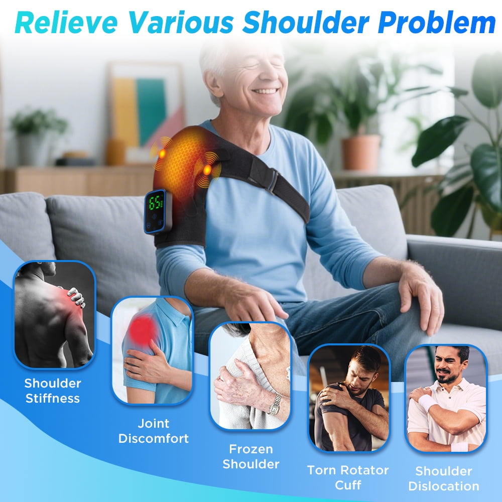 Heated Shoulder Brace Wrap, Cordless Shoulder Heating Pad Massager with Vibration, App Control Detachable Controller, 7 Heat 15-60 Timers, Electric Shoulder Massage for Shoulder Relief Arm Support