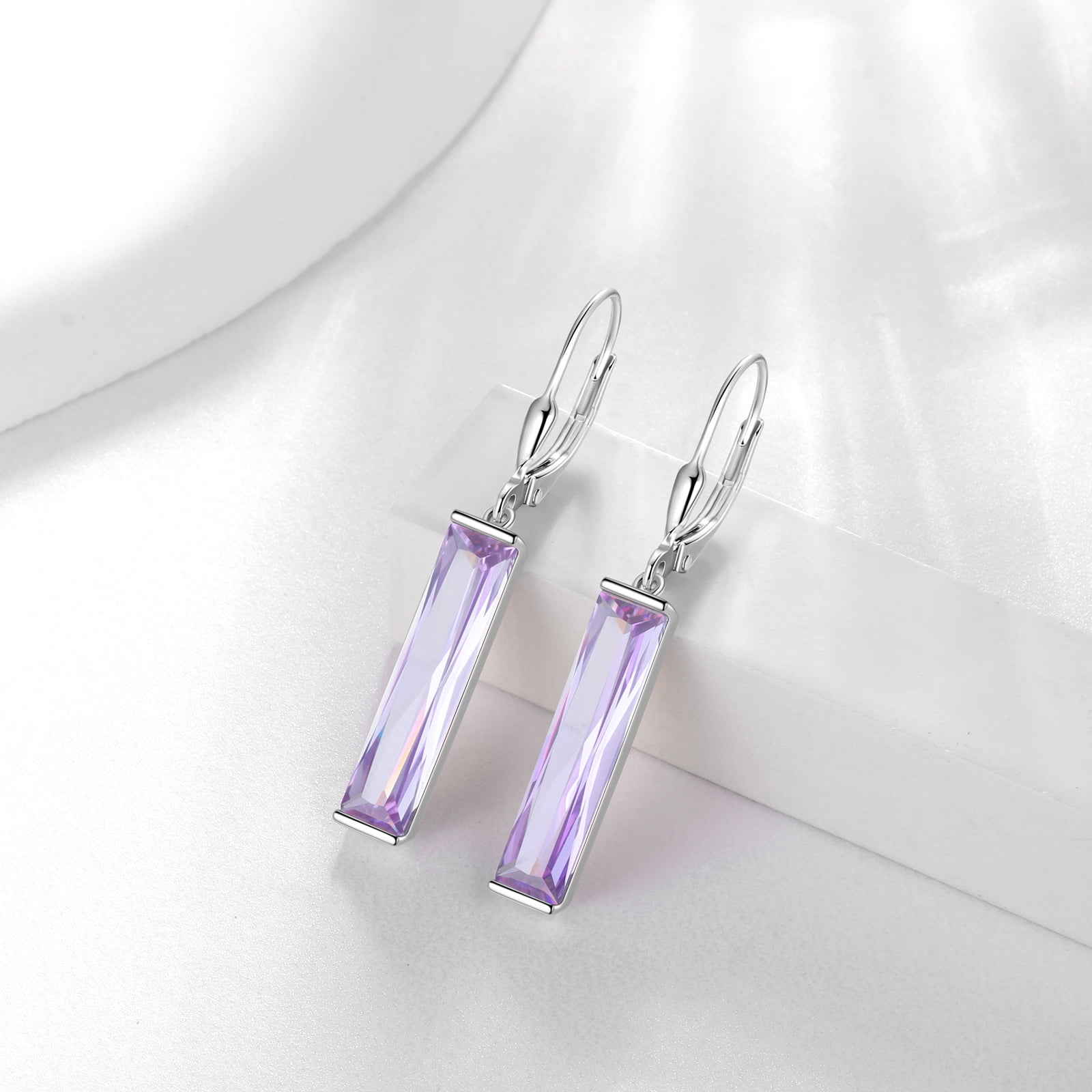 Juwaliy Dangle Women Earrings 925 Sterling Silver June Birthstone Earring Hoop Leverback Alexandrite Jewelry Christmas Birthday Mother's Day Gift Idea