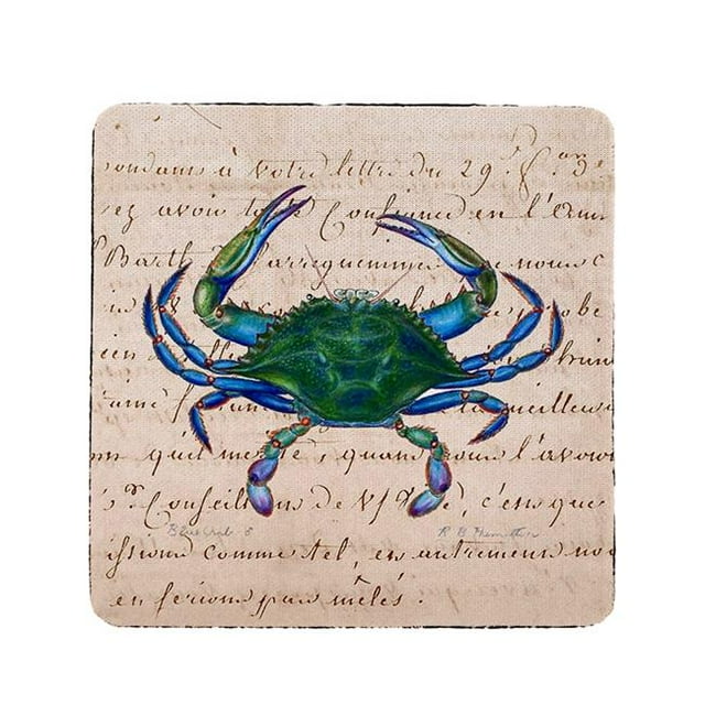 Betsy Drake CT005B Male Blue Script Crab Coaster - Set of 4