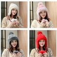 thumbnail image 4 of Earmuff Plush Ball String Hat Autumn Winter Warm Headwear Knitted Warm Keeping Earflap Hat for Adults (Claret), 4 of 6