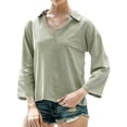 thumbnail image 1 of Femmes Poche Manches Longues Debout Col V Chemise de Couleur Unie, 1 of 7
