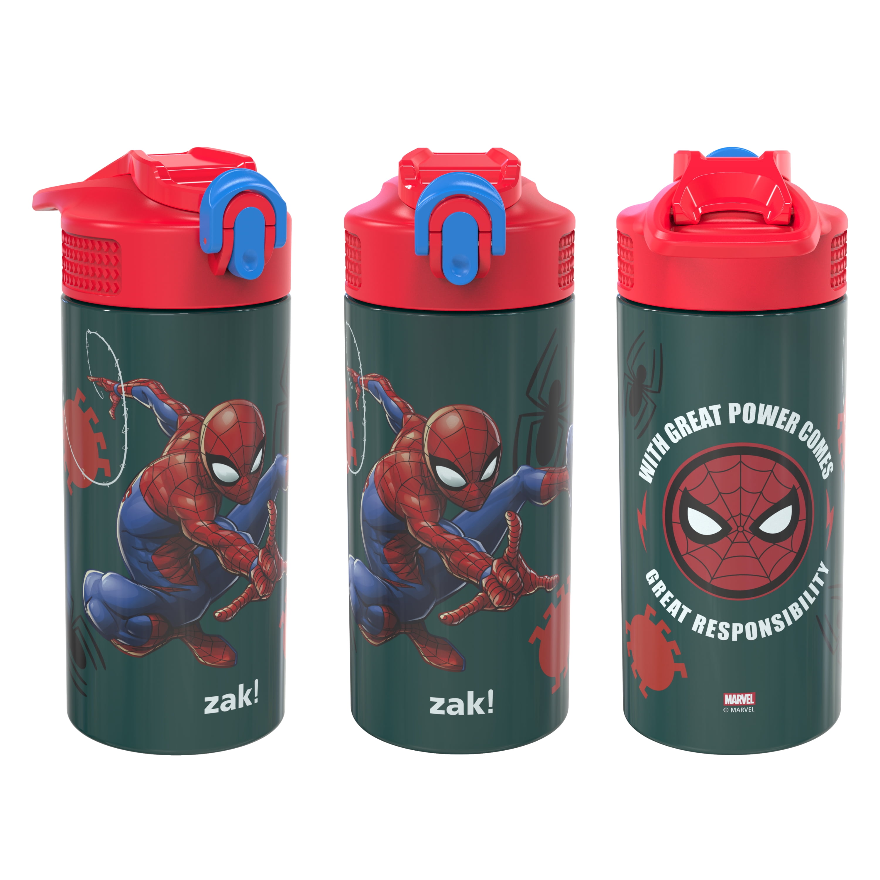  Zak Designs Marvel Spider-Man Plastic Water Bottle with  Built-In Carrying Loop and Flip-Up Straw Lid, Made with Durable Materials  (25oz, Non-BPA) : Everything Else