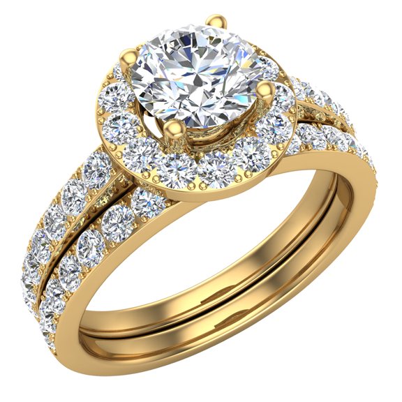 Diamond Wedding Ring Set for Women Round Brilliant Halo Rings 14K Gold 1.38 Carat