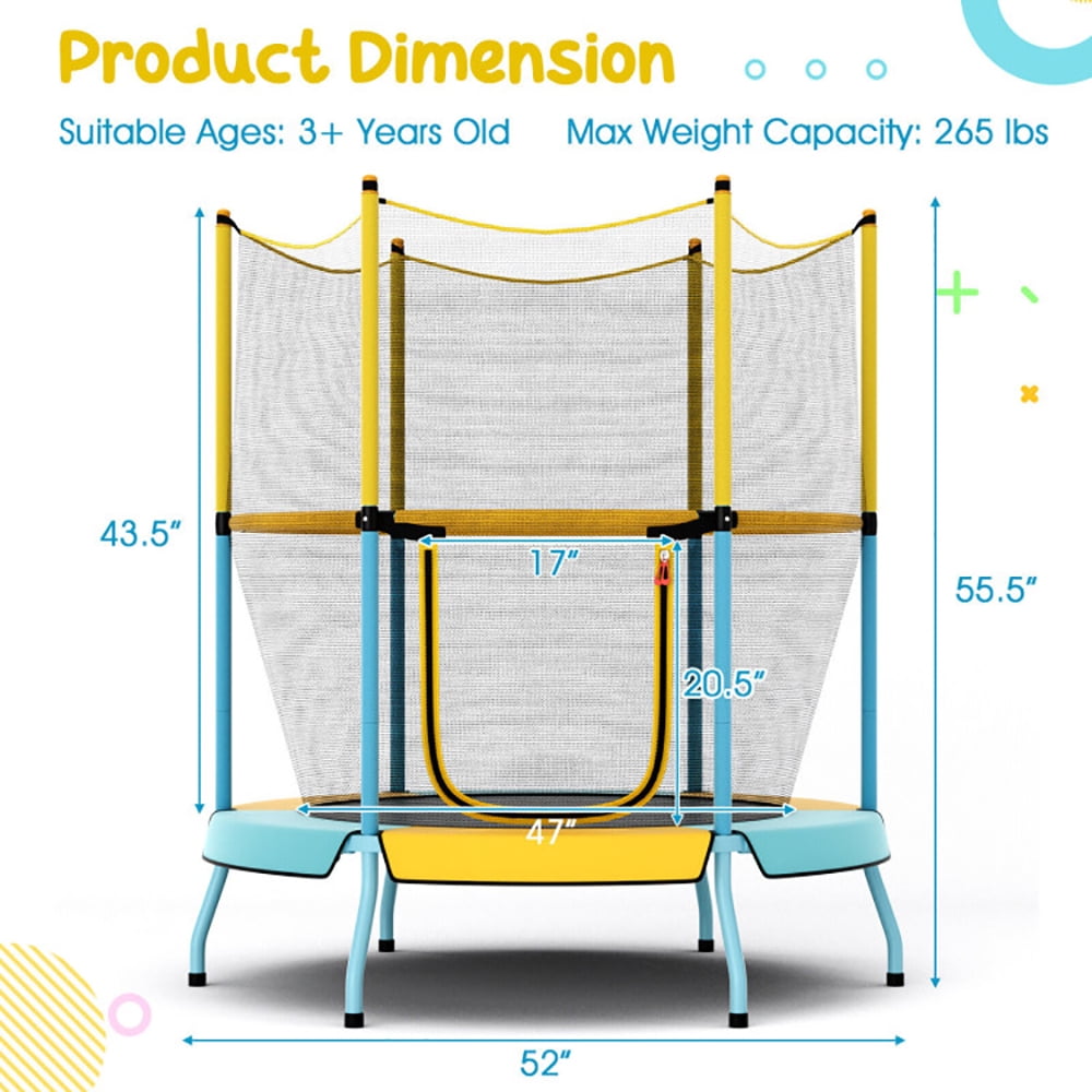 Barara King Backyard Trampoline, Trampoline,48" Toddler Trampoline with Safety Enclosure Net-Yellow