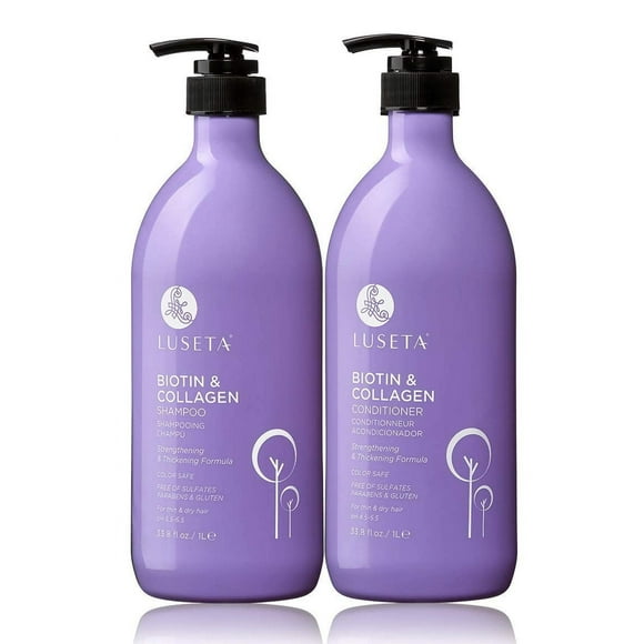 LUSETA Ensemble Shampooing et après-Shampooing Biotine & Collagène (2 x 33.8oz) - Épaississant pour la Croissance des Cheveux, Infusé à l'Huile d'Argan pour Réparer les Cheveux Secs et Abîmés