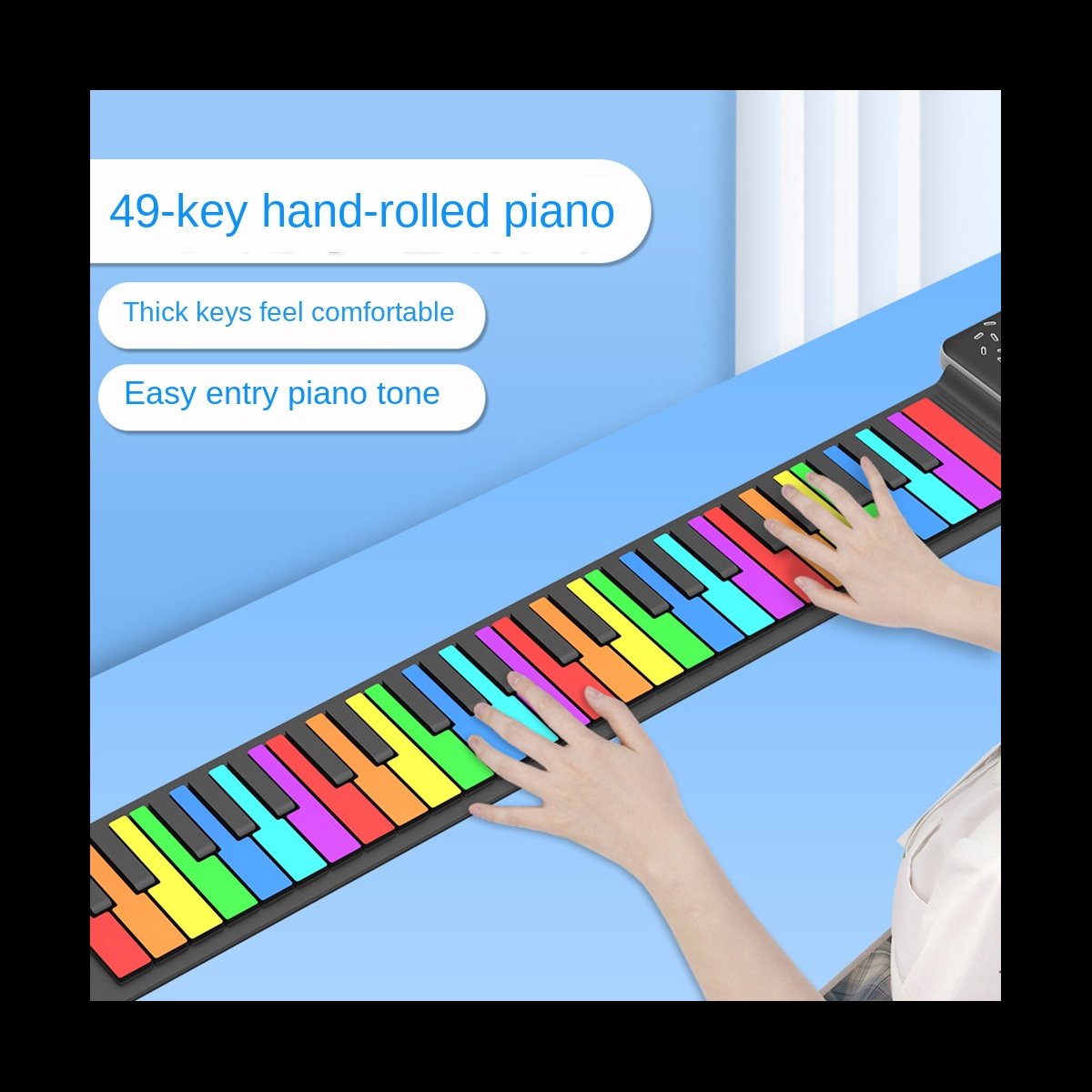 49 Keys Digital Keyboard Flexible Roll Up Piano with Loud Speaker Electronic Hand Roll Piano for Music Lovers Beginners