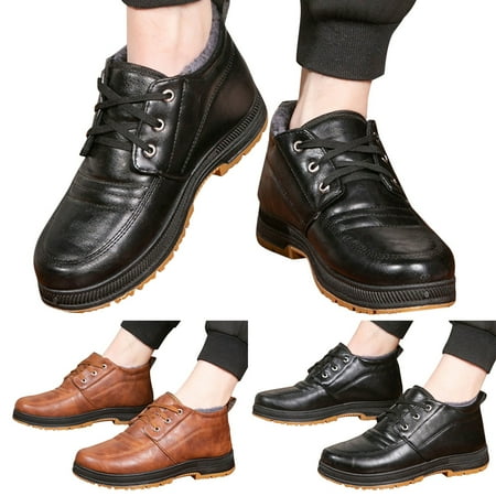 

Cathalem Mens Snow Boots Size 8 1/2 Men s Shoes Winter Casual Leather Shoes With Velvet And Thick Flat Non Slip Lace Up Snow Shoes Coffee 10.5