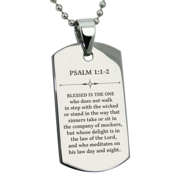 Stainless Steel Blessed Is the One Psalm 1:1-2 Dog Tag Pendant Necklace