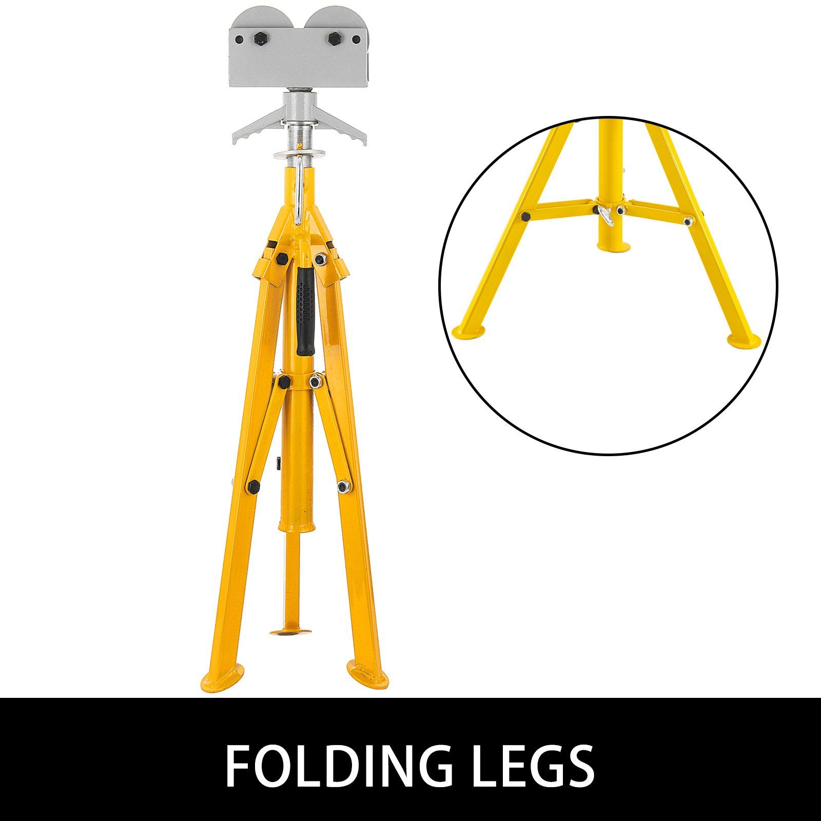 HCY 0.5-12 inch Roller Pipe Stand Adjustable Height 32"-55" Pipe 2500Lb Capacity Jack Stands Folding Portable High Folding Pipe Stand with Roller Head Fold A Trailer Jacks