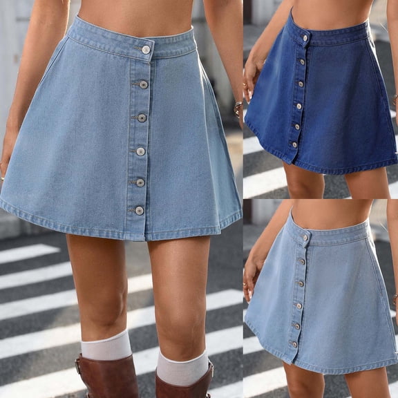 CHUMUD A-Line Denim Mini Skirts for Women Button Down Short Jean Skirts Summer Casual