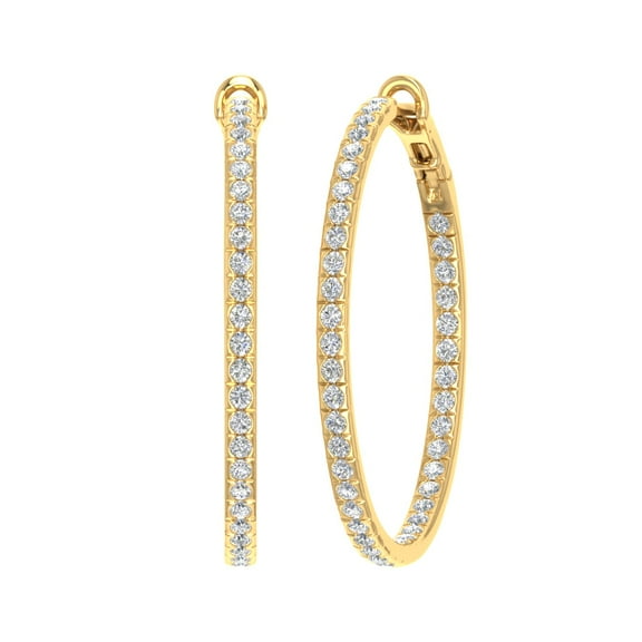 3 Carat (ctw) Inside Out Diamond Hoop Earrings in 14K Yellow Gold - IGI Certified (SI1-SI2 Clarity)