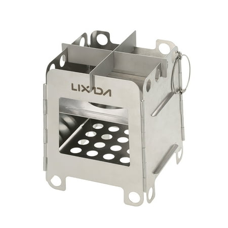 Lixada Portable Stainless Steel Lightweight Folding Wood Stove Pocket Stove Outdoor Camping Backpacking Cooking (Best Light Backpacking Stove)