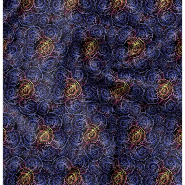 Soimoi Georgette Viscose Fabric Shells Ocean Print Fabric by the Yard 42 Inch Wide
