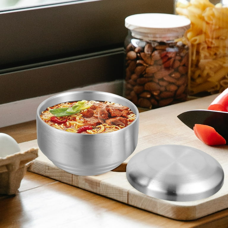 Double Insulated Korean Rice Bowl Stainless Steel Bowls with Lids Daily Use Soup Home Metal Small Sanding Serving Child