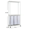 thumbnail image 2 of Household Essentials 3-Bag Laundry Center, Smooth Laminate Shelving, Sturdy Steel Frame, Hanging Bar,  Wheeling and Stationary Feet Options, Washable Linen Laundry Bags, White, 2 of 8