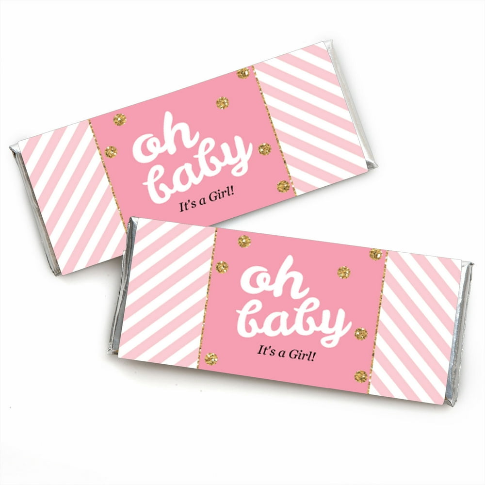 Hello Little One Pink and Gold Girl Baby Shower Candy Bar Wrappers