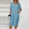 thumbnail image 4 of TKYCMSUAKI Women's Summer Casual Dresses Loose Fit V Neck Short Sleeve Solid T Shirt Dress Beach Vacation Midi Dresses with Pockets, 4 of 8