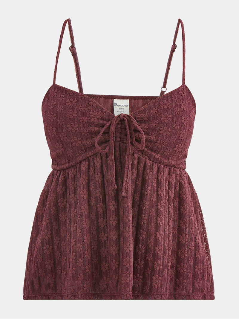 No Boundaries Women's Babydoll Lace Top with Adjustable Straps and